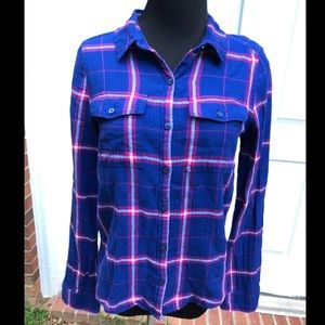 SO Button-Down Long Sleeve Plaid Navy/Purple Shirt